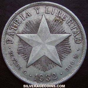 1932 Cuban Silver Peso (low relief star) (Reverse)