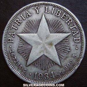 1934 Cuban Silver Peso (low relief star) (Reverse)
