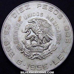 1956 Mexican Silver 10 Pesos (Hidalgo) (Obverse)