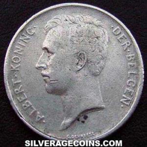 1914 Albert I Belgian Silver Franc (Dutch, coin) (Obverse)