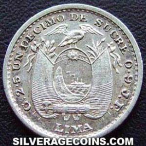 1899 LIMA JF/TF Ecuadorian Silver Tenth (Reverse)