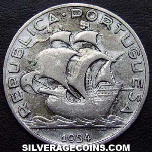 1934 Portuguese Silver 5 Escudos (Obverse)