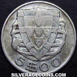 1934 Portuguese Silver 5 Escudos (Reverse)
