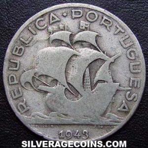 1943 Portuguese Silver 5 Escudos (Obverse)