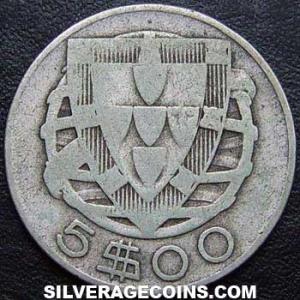 1943 Portuguese Silver 5 Escudos (Reverse)