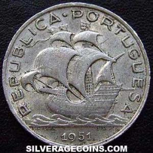 1951 Portuguese Silver 5 Escudos (Obverse)