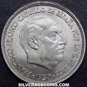 1957 (65) Franco Spanish 25 Pesetas (Obverse)