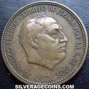 1953 (56) Franco Spanish 2 and a Half Pesetas (Obverse)