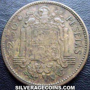 1953 (56) Franco Spanish 2 and a Half Pesetas (Reverse)