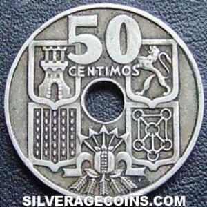 1949 (54) Franco Spanish 50 Cents (arrows upwards) (Reverse)