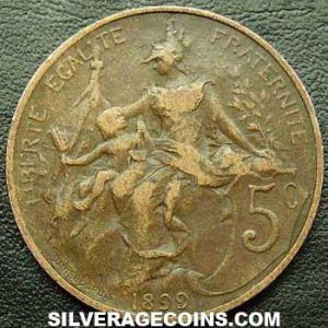 1899 French Bronze 5 Centimes (Modern Republic) (Reverse)