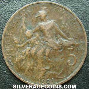 1901 French Bronze 5 Centimes (Modern Republic) (Reverse)