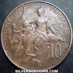 1916 French Bronze 10 Centimes (Modern Republic) (Reverse)