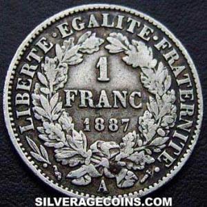 1887 A French Silver Franc (Liberty Head) (Reverse)